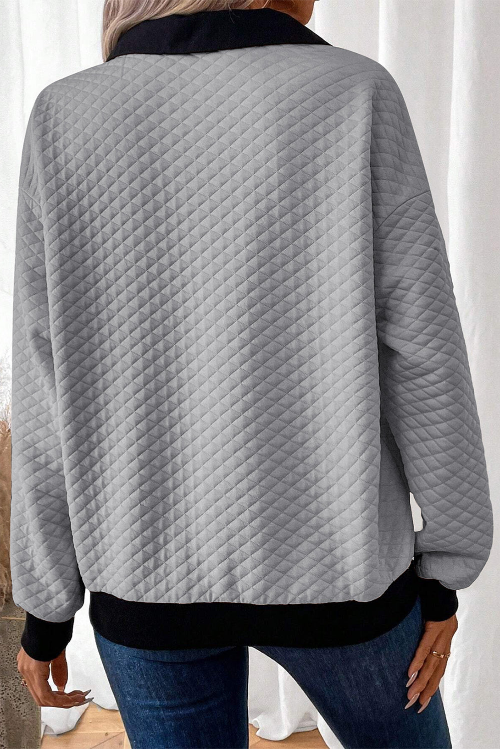 Colorblock Quilted Texture Collared Sweatshirt