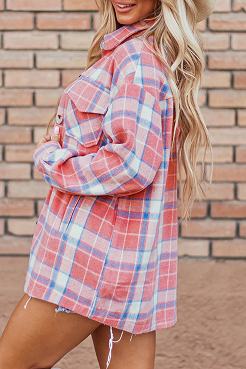 Plaid Flap Pocket Buttoned Shacket