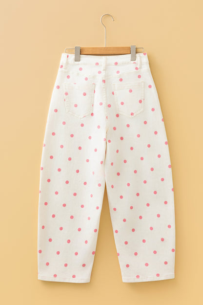 Polka Dot Tailored Seam Ankle Length Jeans