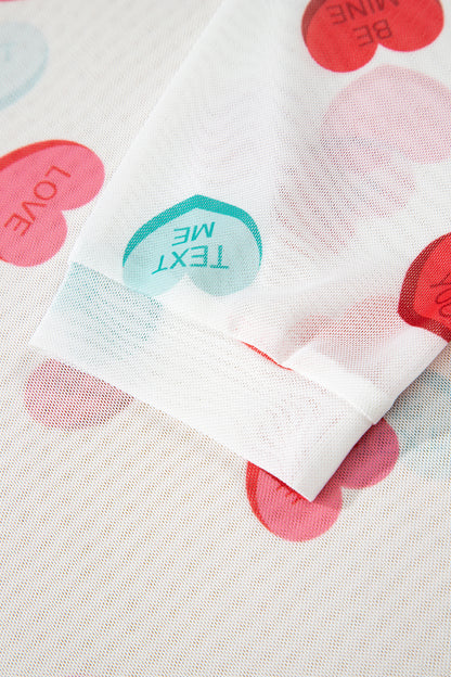 Valentine Heart Candy Mesh Long Sleeve Top
