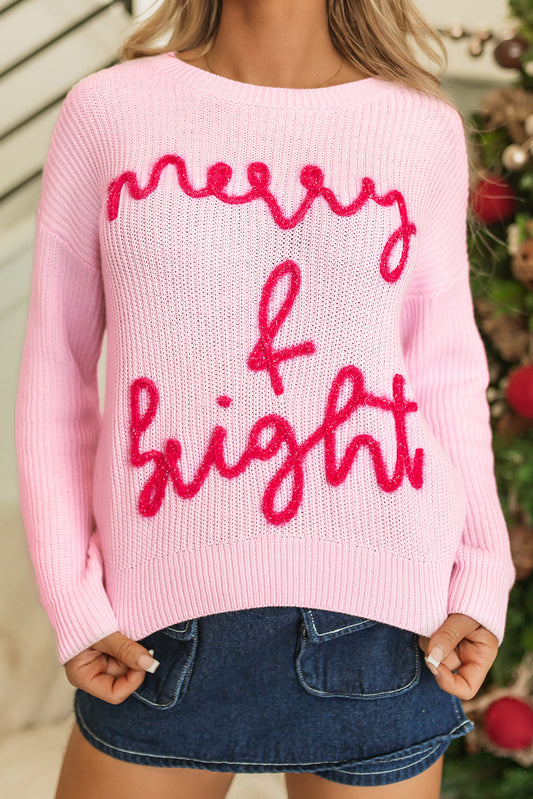 Christmas Merry & Bright Waffle Knit Sweater