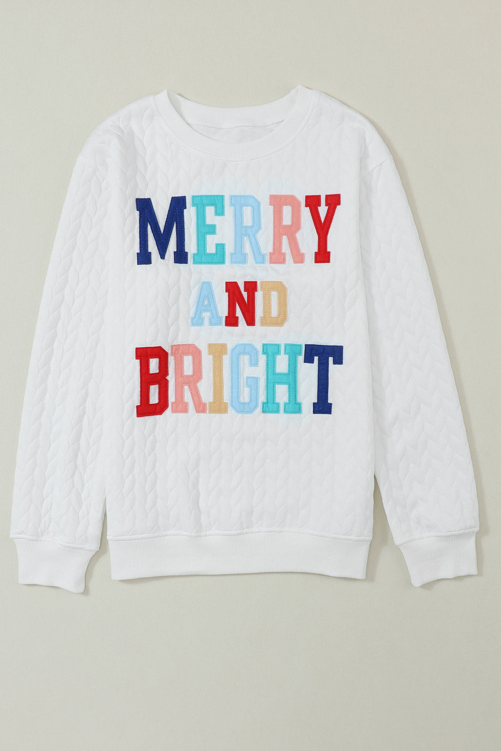 Embroidered Patch Cable Knit Pullover Sweatshirt