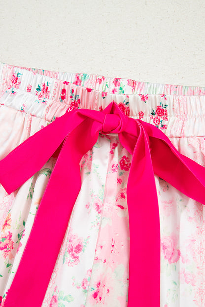 Floral Shirt Satin Tie and Shorts Pajama Set