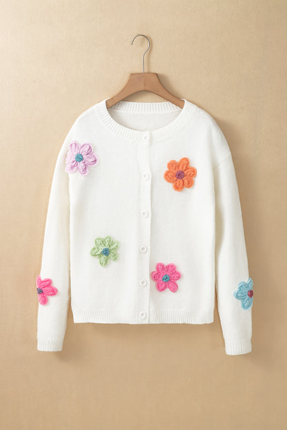 Floral Knit Button Up Cardigan