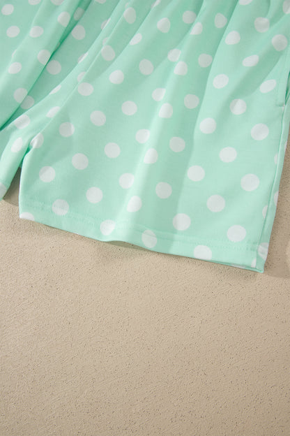 Polka Dot Colorblock Mock Neck & Shorts Set