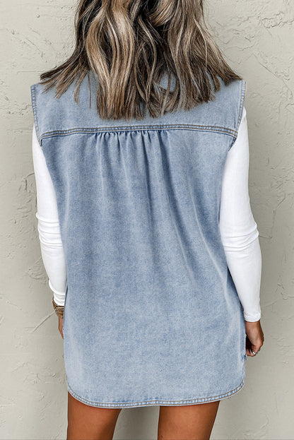 Denim Chest Pocket Buttoned Vest