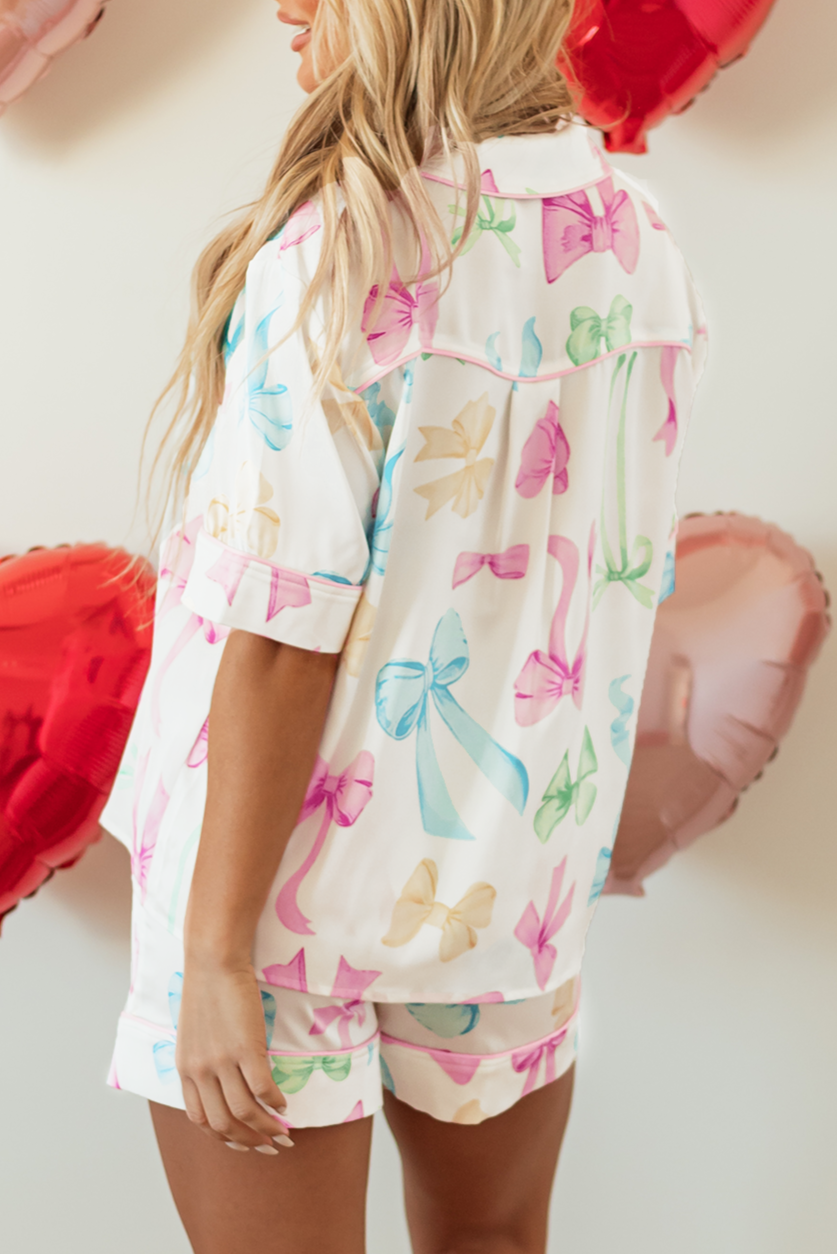 Bow Shirt and Shorts Pajama Set