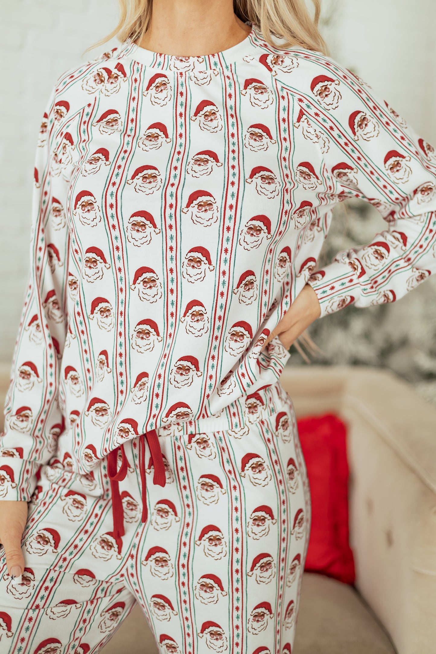 Christmas Stripe Contrast Drawstring Lounge Set