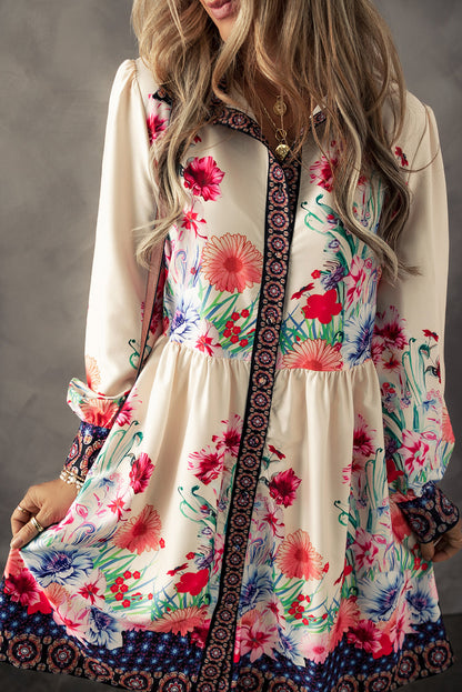 Floral Buttoned Mini Shirt Dress