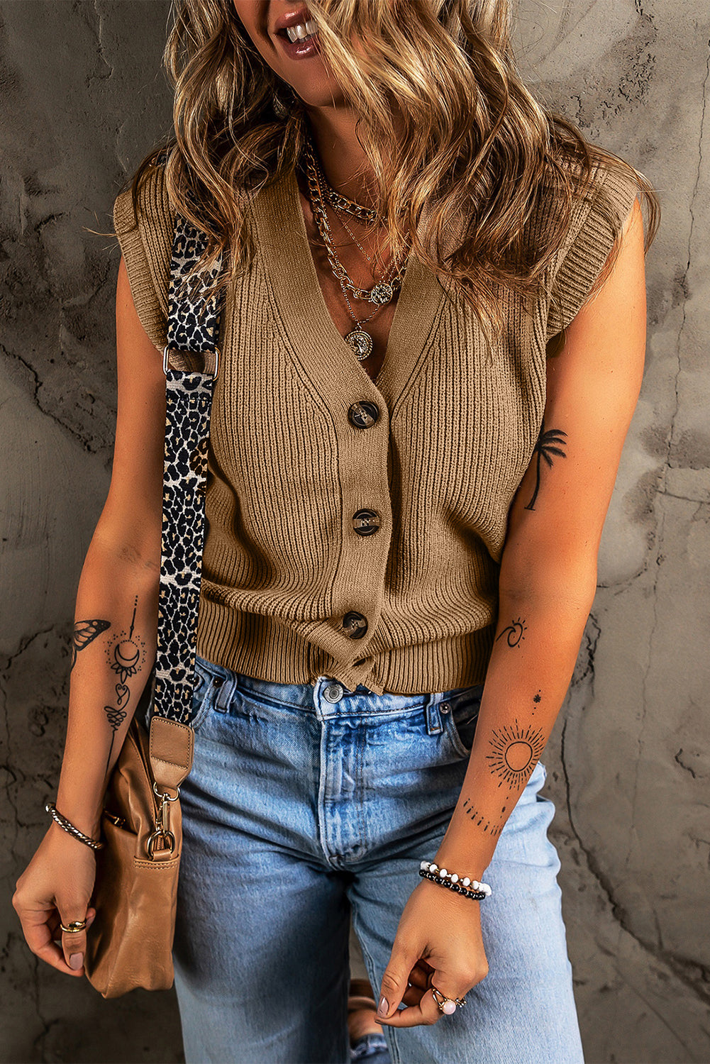 Buttoned V-Neck Sweater Vest