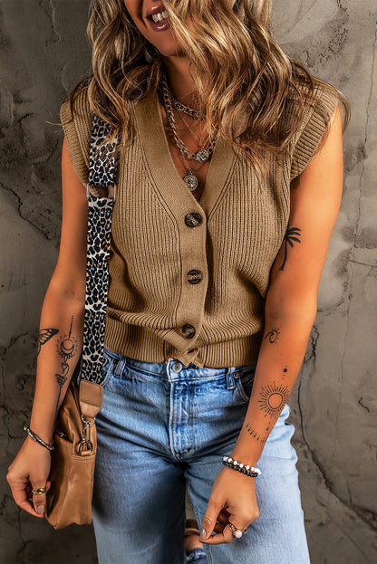 Buttoned V-Neck Sweater Vest