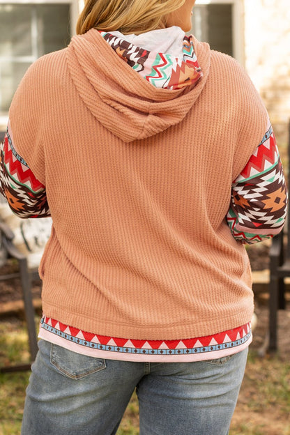 Plus Size Aztec Waffle Knit Hoodie