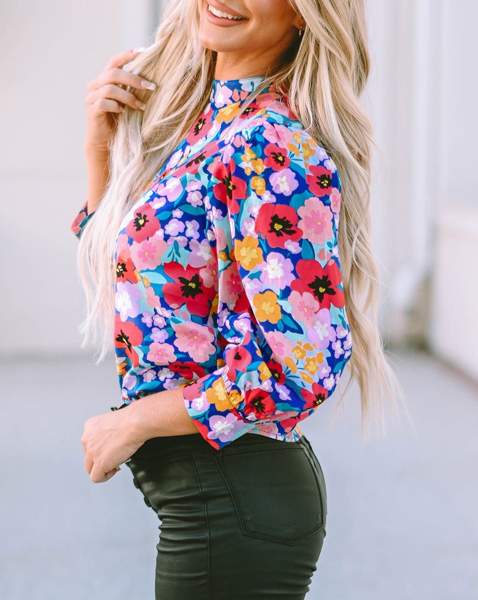 Floral Mock Neck Blouse