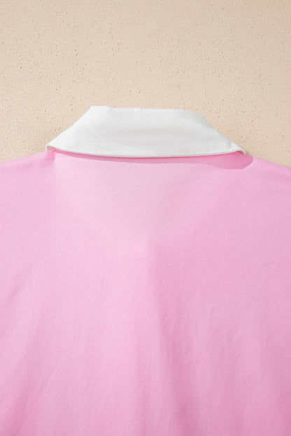 Floral Hollow Out Contrast Patchwork Shirt