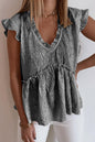 Metallic Crinkle Frilled V-Neck Blouse