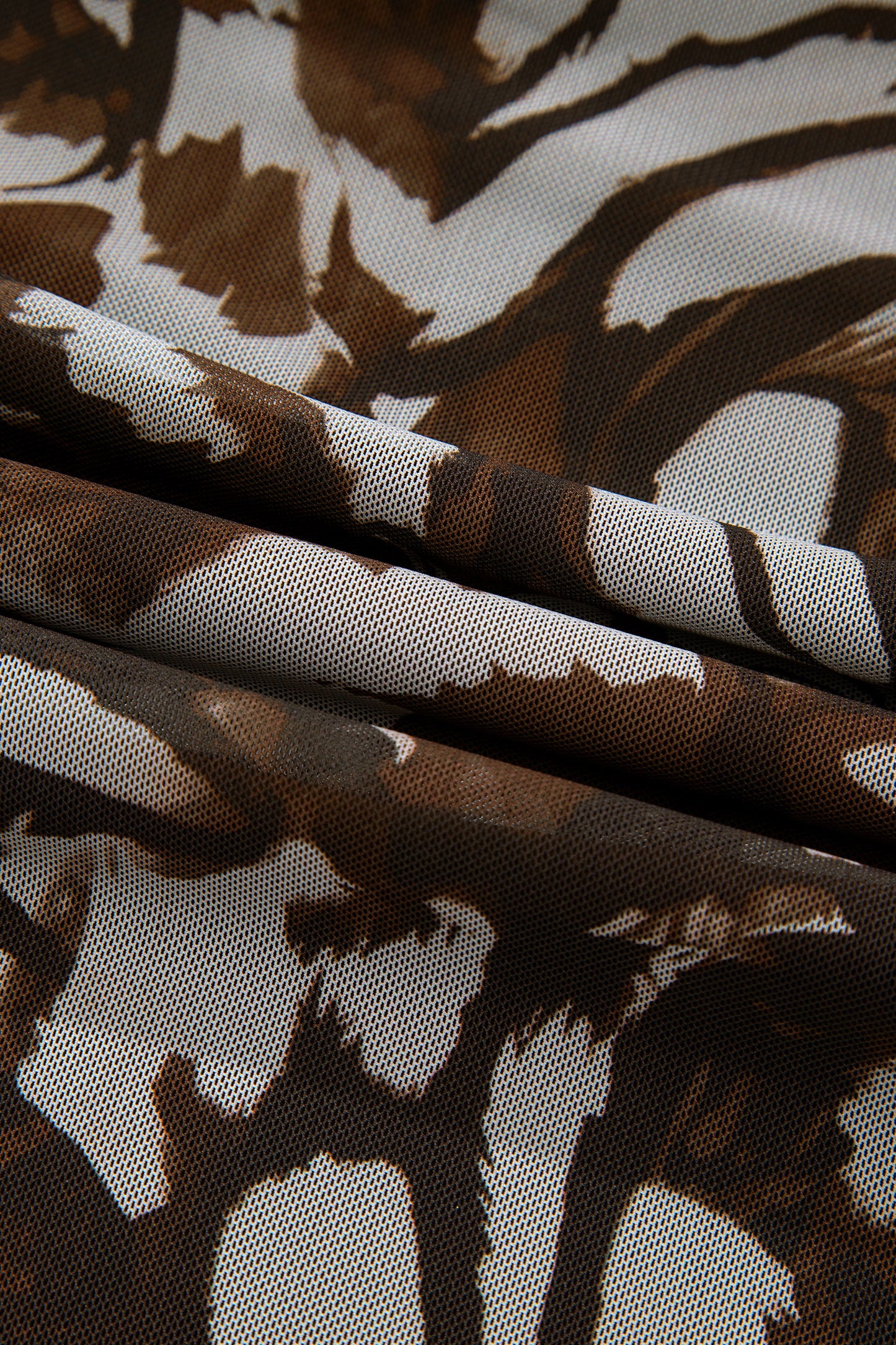 Abstract Mesh Cowl Neck Ruched Slit Midi Dress