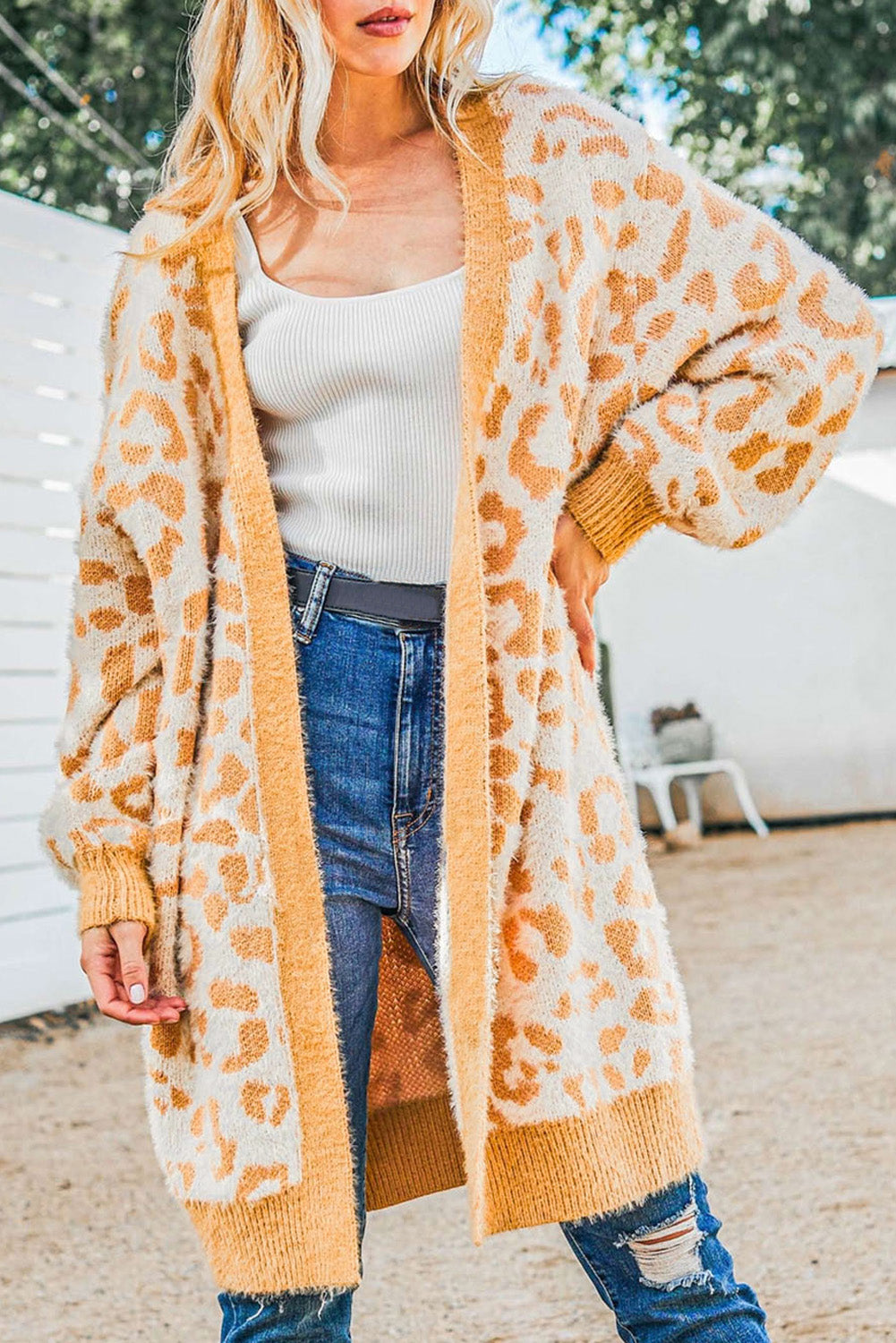 Leopard Fuzzy Open Front Cardigan