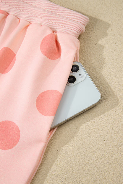 Polka Dot Pullover and Drawstring Shorts Set