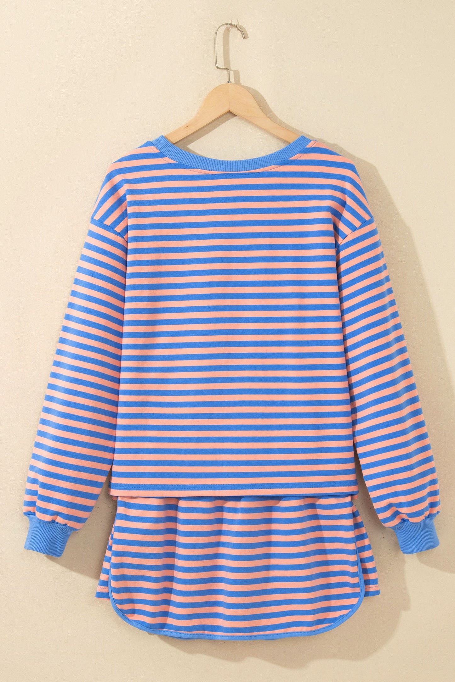 Stripe Long Sleeve Pullover & Drawstring Skort Set