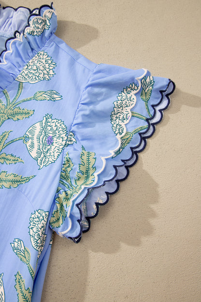 Floral Scalloped Embroidery Drop Waist Mini Dress