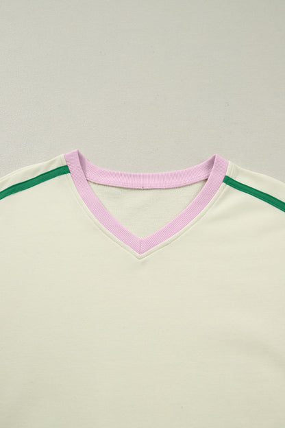 Colorblock Ribbed V-Neck & Skort Athleisure Set