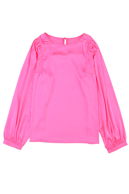 Satin Long Puff Sleeve Blouse