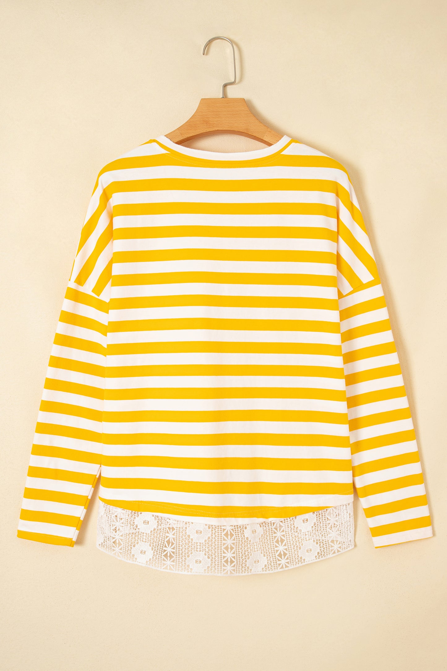 Stripe Lace Patchwork V-Neck Long Sleeve Top