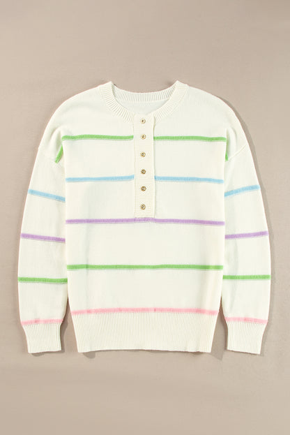 Stripe Drop Shoulder Henley Sweater