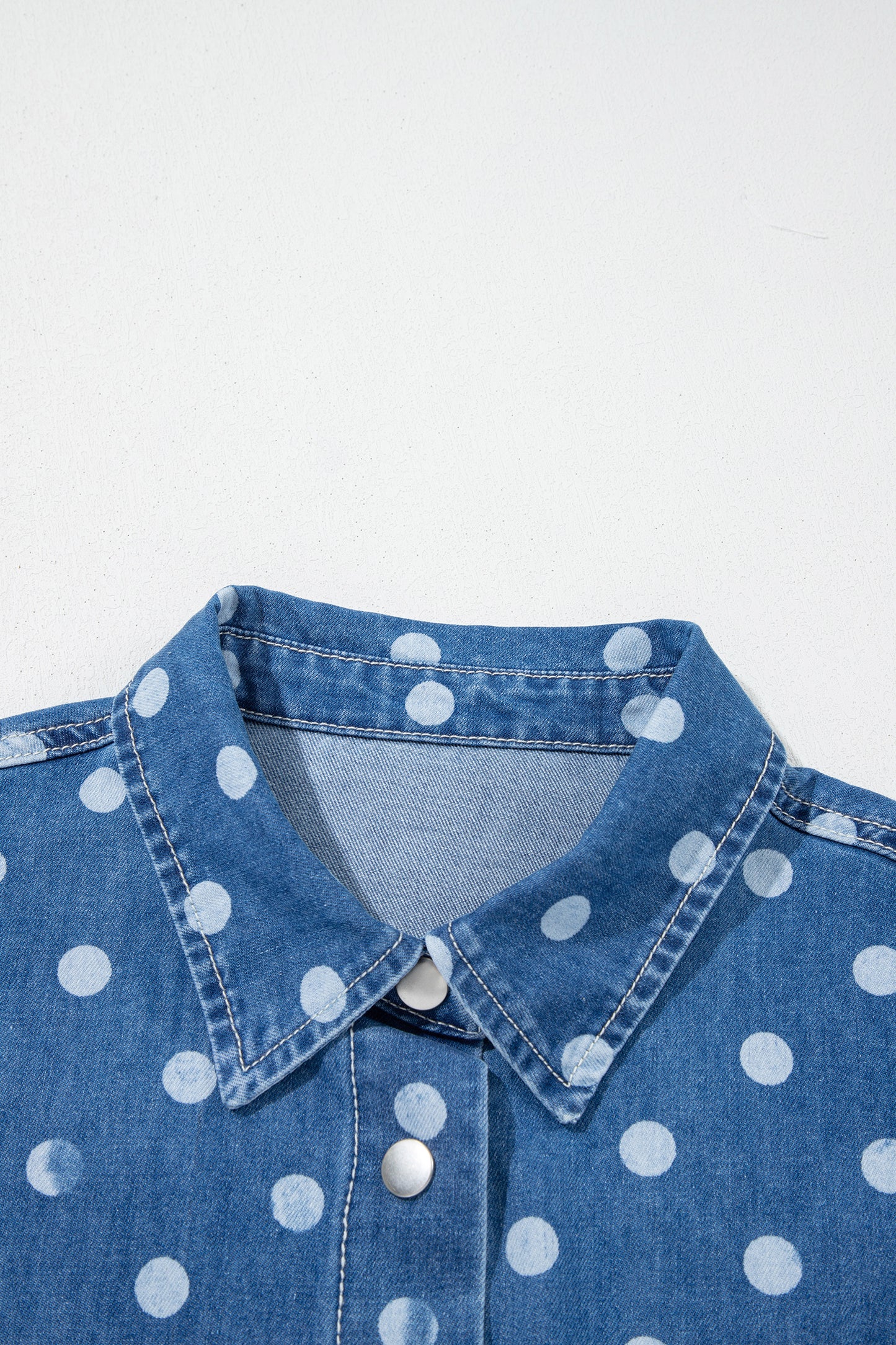 Polka Dot Denim Collared Button Up Jacket