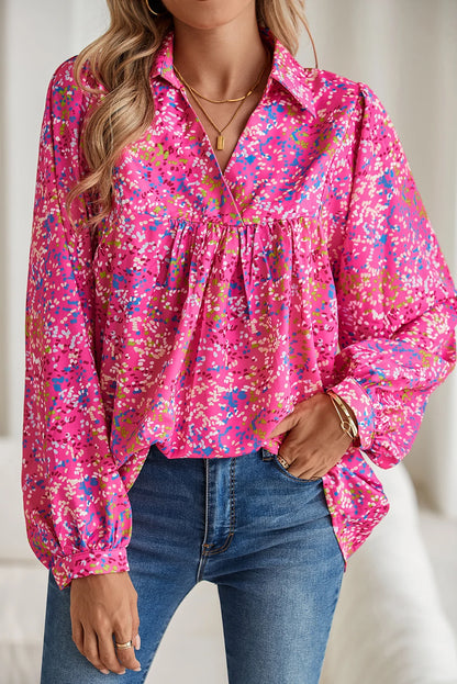 Abstract V-Neck Babydoll Blouse