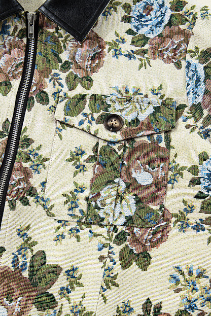 Floral Zip-Up Contrast Collared Jacket