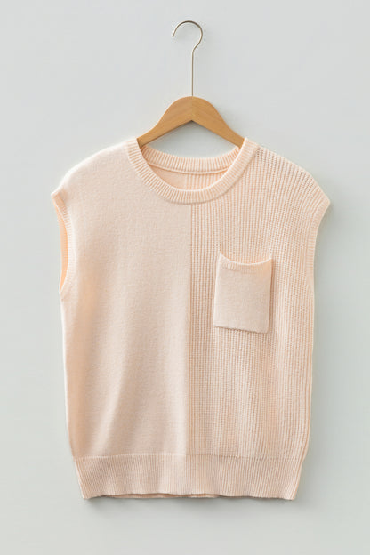 Solid Knit Patch Pocket Crewneck Sweater