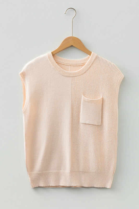 Solid Knit Patch Pocket Crewneck Sweater