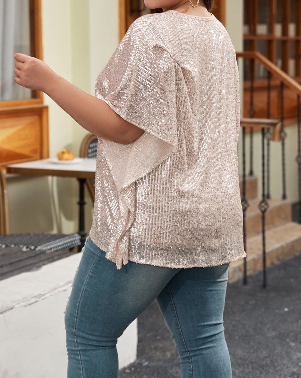 Sequin V-Neck Boxy Top Plus Size