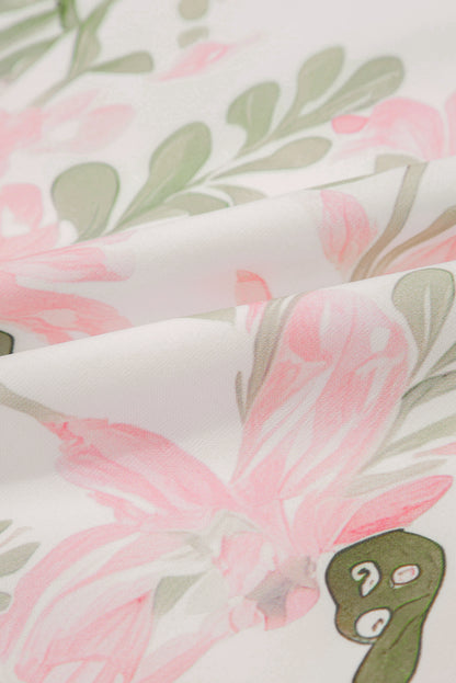 Floral V-Neck Layered Short Sleeve Mini Dress