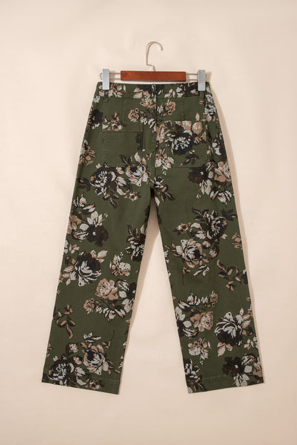 Floral Denim Patch Pocket Straight Leg Jeans