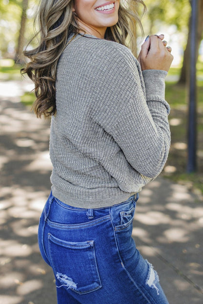 Waffle Knit Wrap V-Neck Sweater