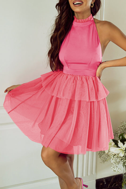 Gauze Tiered Tied Halter Dress