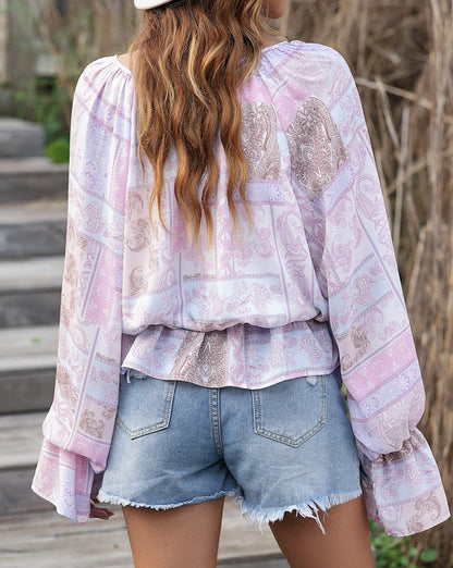 Paisley Patchwork Bubble Sleeve Blouse