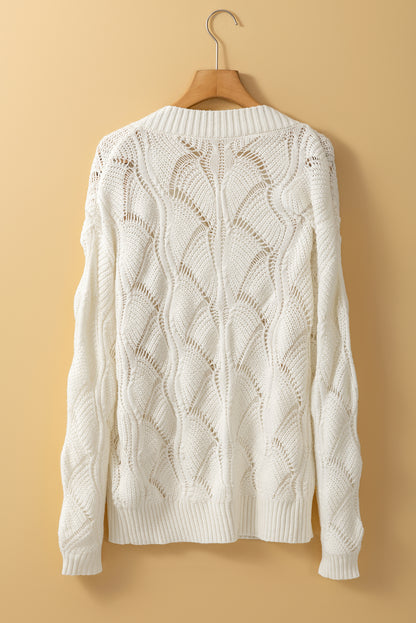 Hollowed Knit V-Neck Sweater