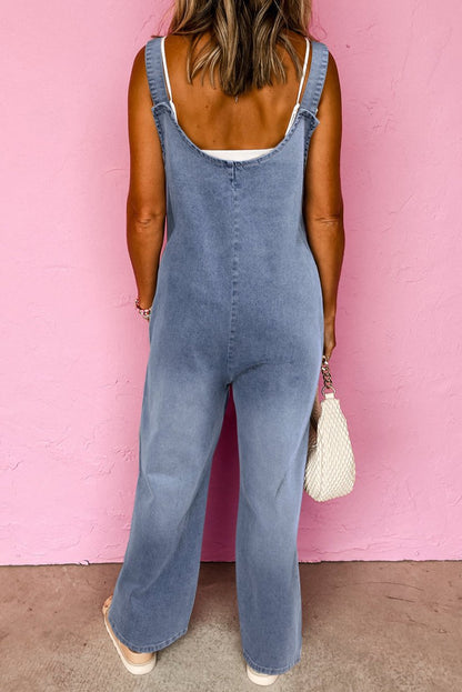 Denim Washed Wide Leg Overalls