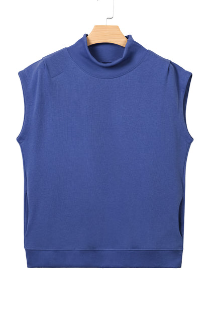 Solid Mock Neck Cap Sleeve Oversized Top