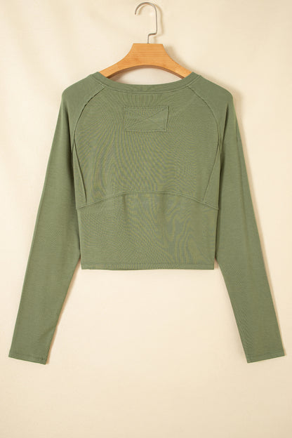 Solid Reverse Seam Paneling Long Sleeve Top