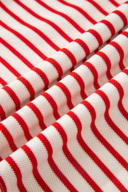 Stripe Collared V-Neck Pullover and Skort Set