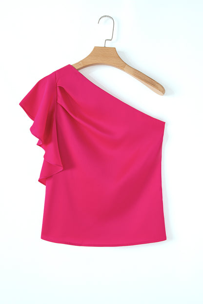 One Shoulder Ruffle Sleeve Blouse