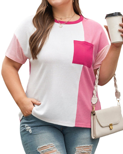 Colorblock Pocketed T-Shirt Plus Size