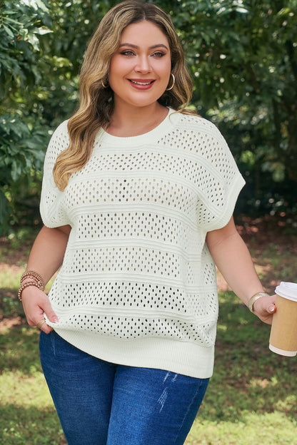 Plus Size Eyelet Hollow Out Dolman Knit Sweater