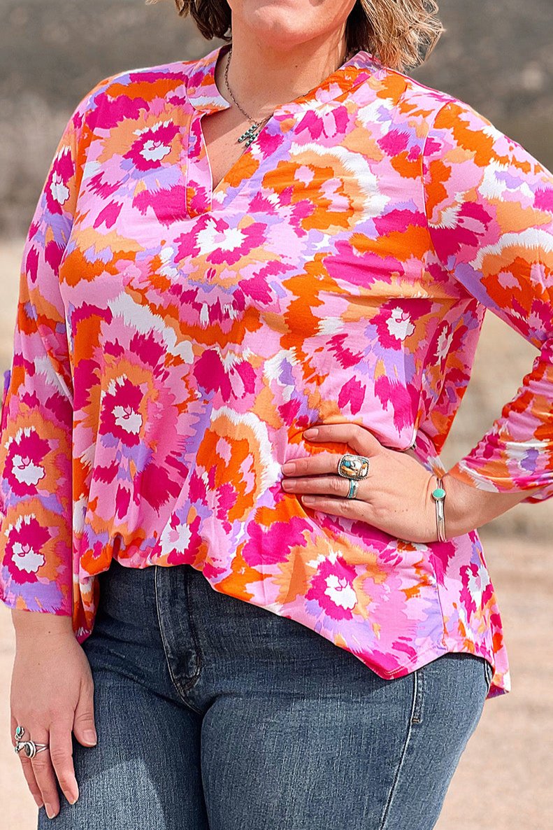 Abstract Floral V-Neck Blouse Plus Size