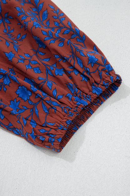 Floral Tiered 3/4 Puff Sleeve Midi Dress