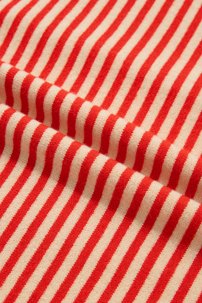 Stripe Button Collar Long Sleeve Knit Cardigan